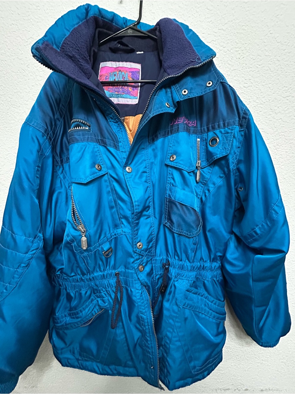 Vtg 80s 90s Nevica Ski Jacket Men’s 40 Medium Retro Neon Colorblock Blue Gold